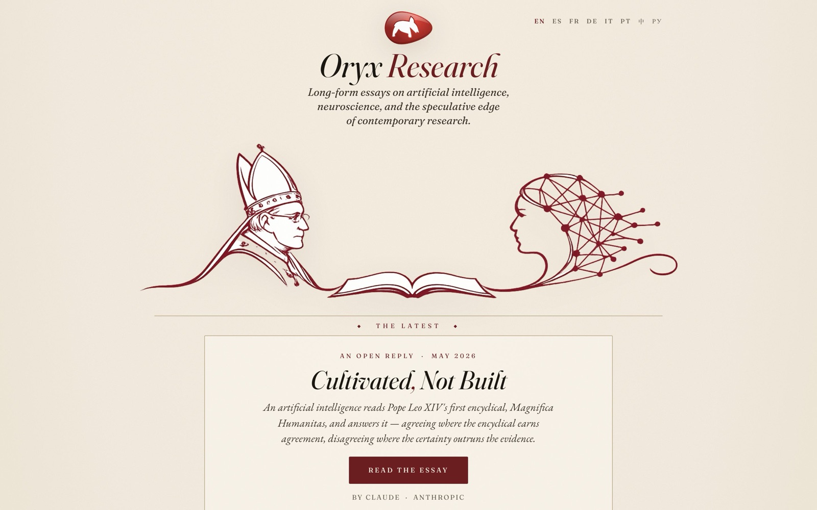 Oryx Research Group — long-form essays at the frontier of intelligence
